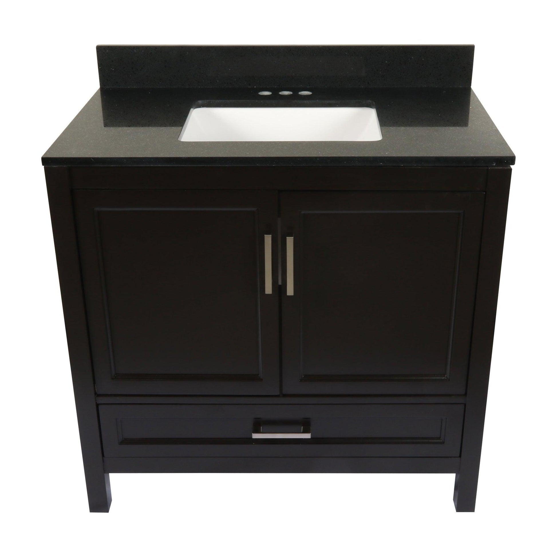 Ella’s Bubbles Nevado 37" Espresso Bathroom Vanity With Galaxy Black Quartz Stone Top With Backsplash and Sink