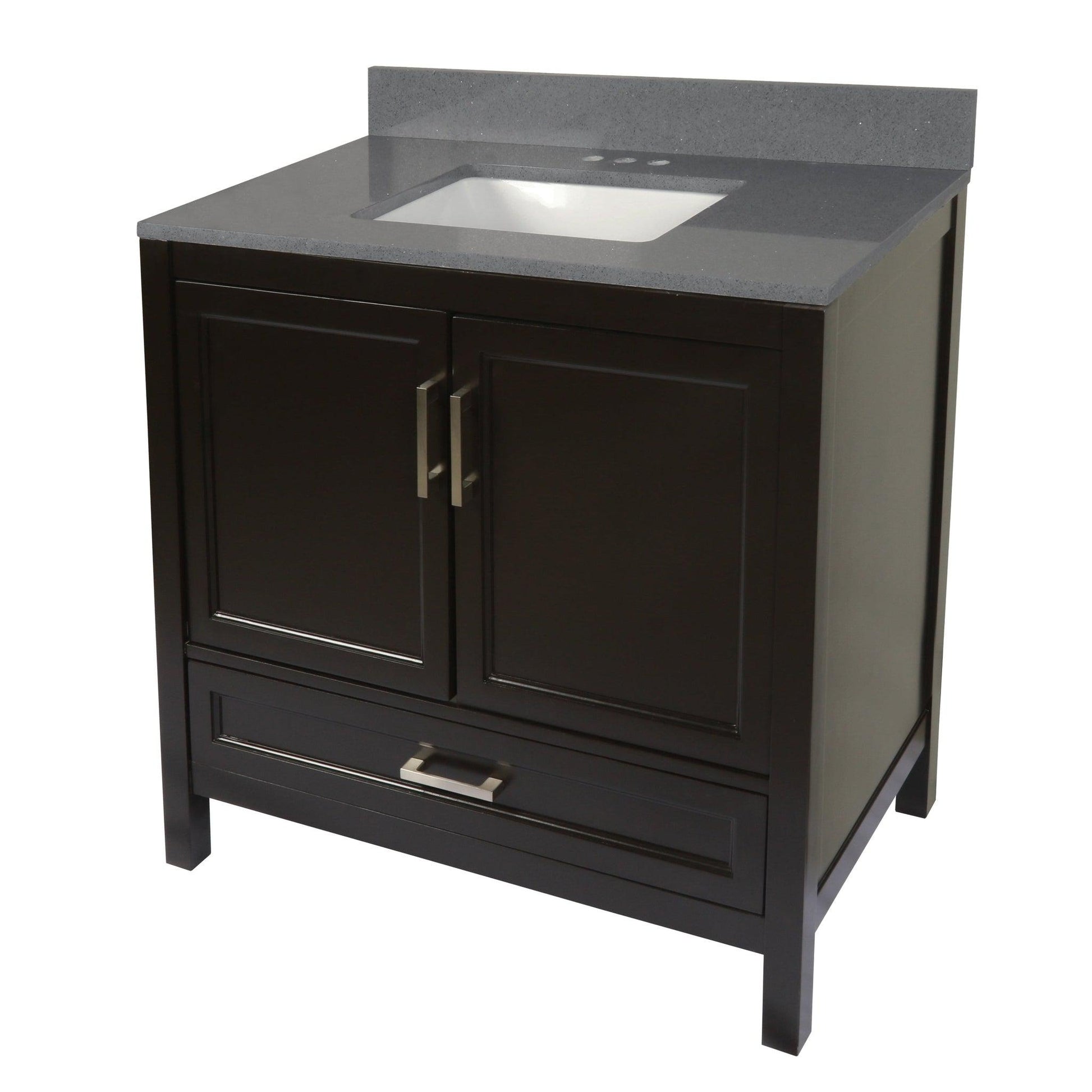 Ella’s Bubbles Nevado 37" Espresso Bathroom Vanity With Galaxy Gray Quartz Stone Top With Backsplash and Sink