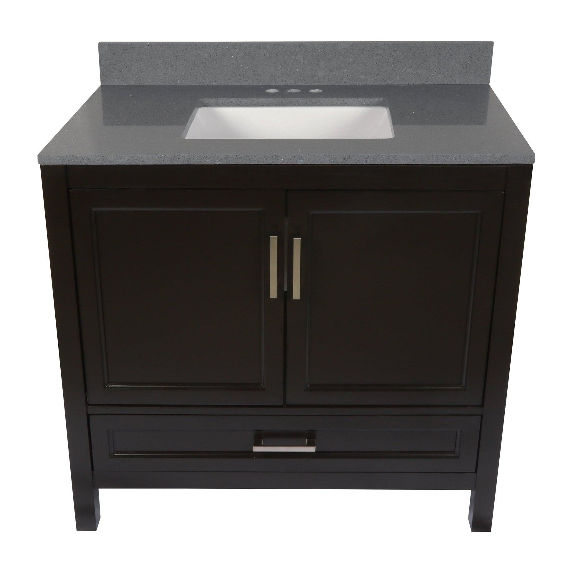 Ella’s Bubbles Nevado 37" Espresso Bathroom Vanity With Galaxy Gray Quartz Stone Top With Backsplash and Sink