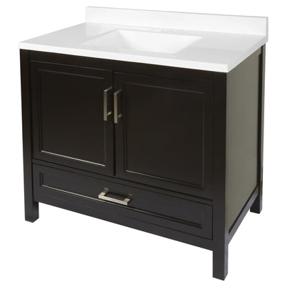 Ella’s Bubbles Nevado 37" Espresso Bathroom Vanity With White Cultured Marble Top With White Backsplash and Sink