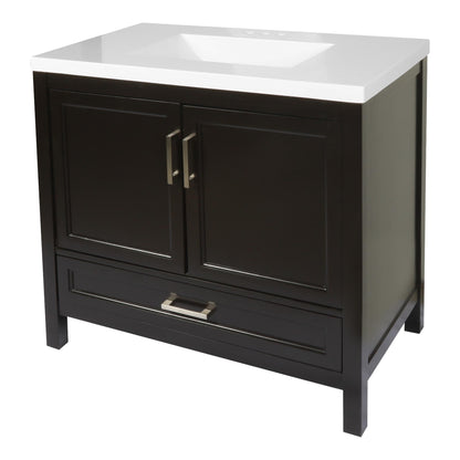 Ella’s Bubbles Nevado 37" Espresso Bathroom Vanity With White Cultured Marble Top and Sink