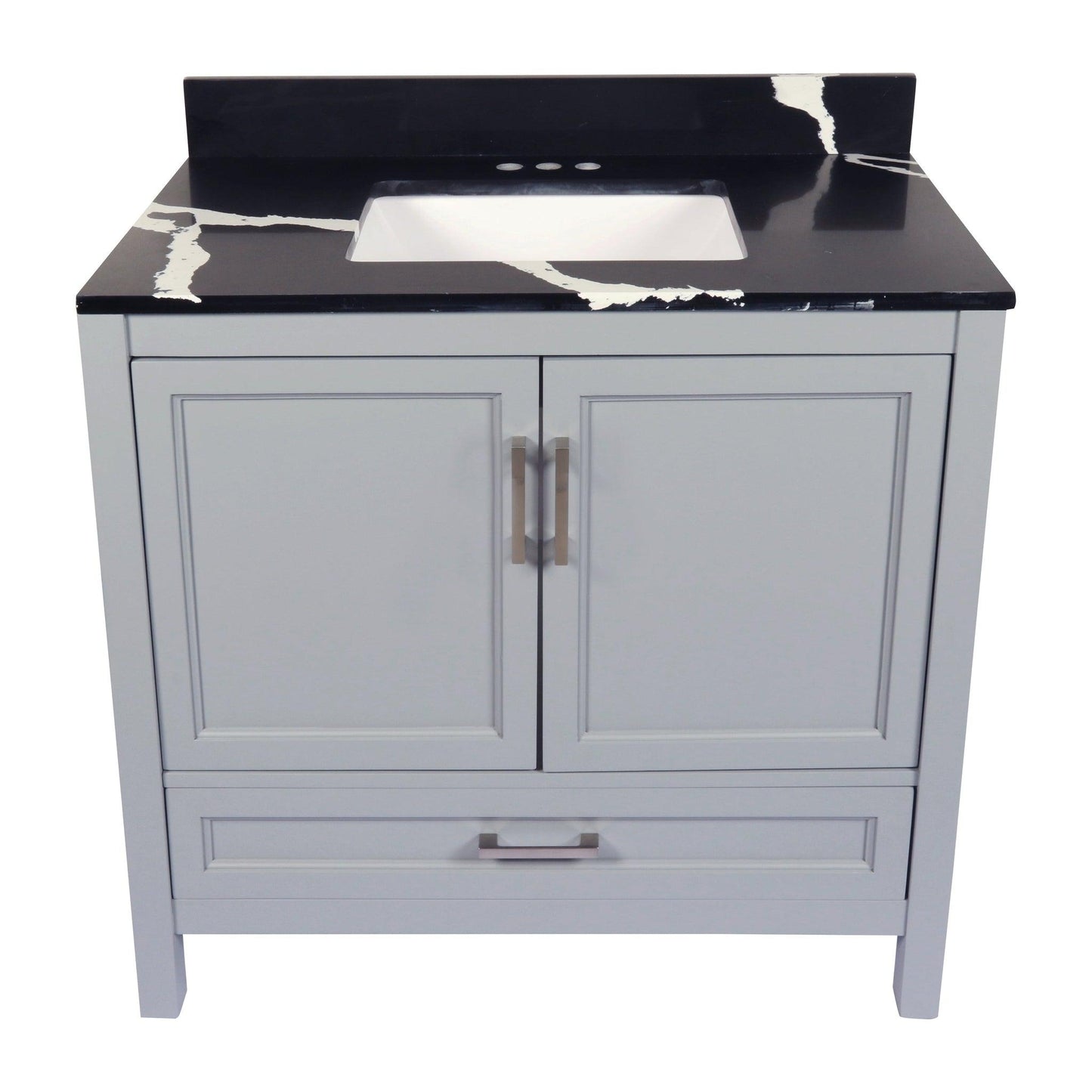 Ella’s Bubbles Nevado 37" Gray Bathroom Vanity With Calacatta Black Quartz Stone Top With Backsplash and Sink