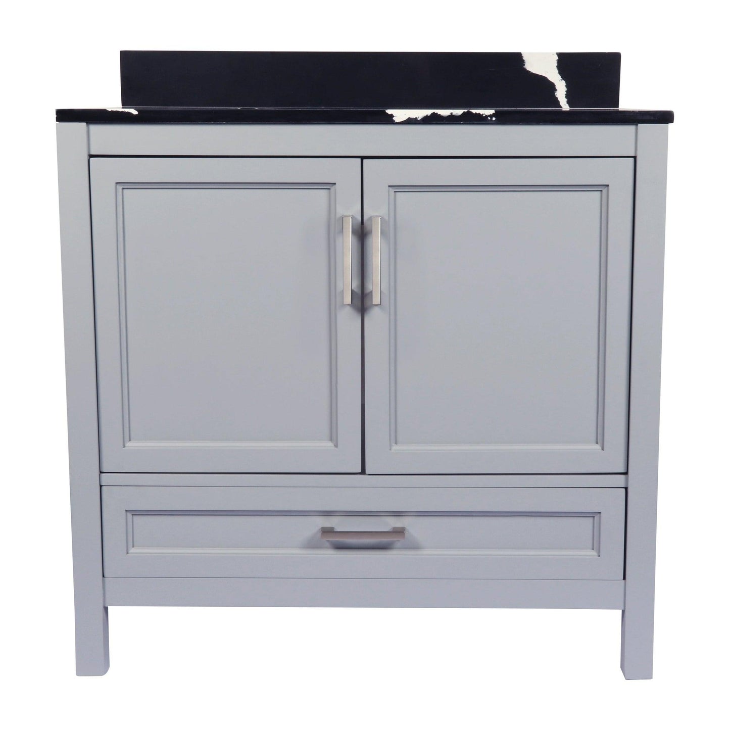 Ella’s Bubbles Nevado 37" Gray Bathroom Vanity With Calacatta Black Quartz Stone Top With Backsplash and Sink