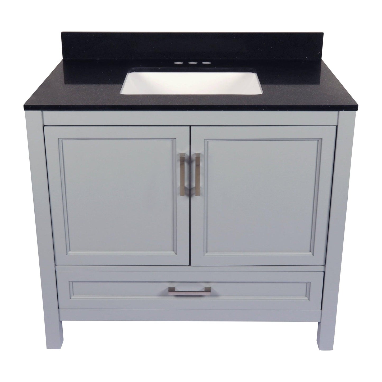 Ella’s Bubbles Nevado 37" Gray Bathroom Vanity With Galaxy Black Quartz Stone Top With Backsplash and Sink