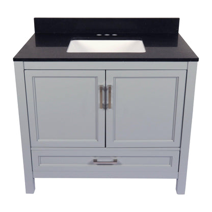 Ella’s Bubbles Nevado 37" Gray Bathroom Vanity With Galaxy Black Quartz Stone Top With Backsplash and Sink