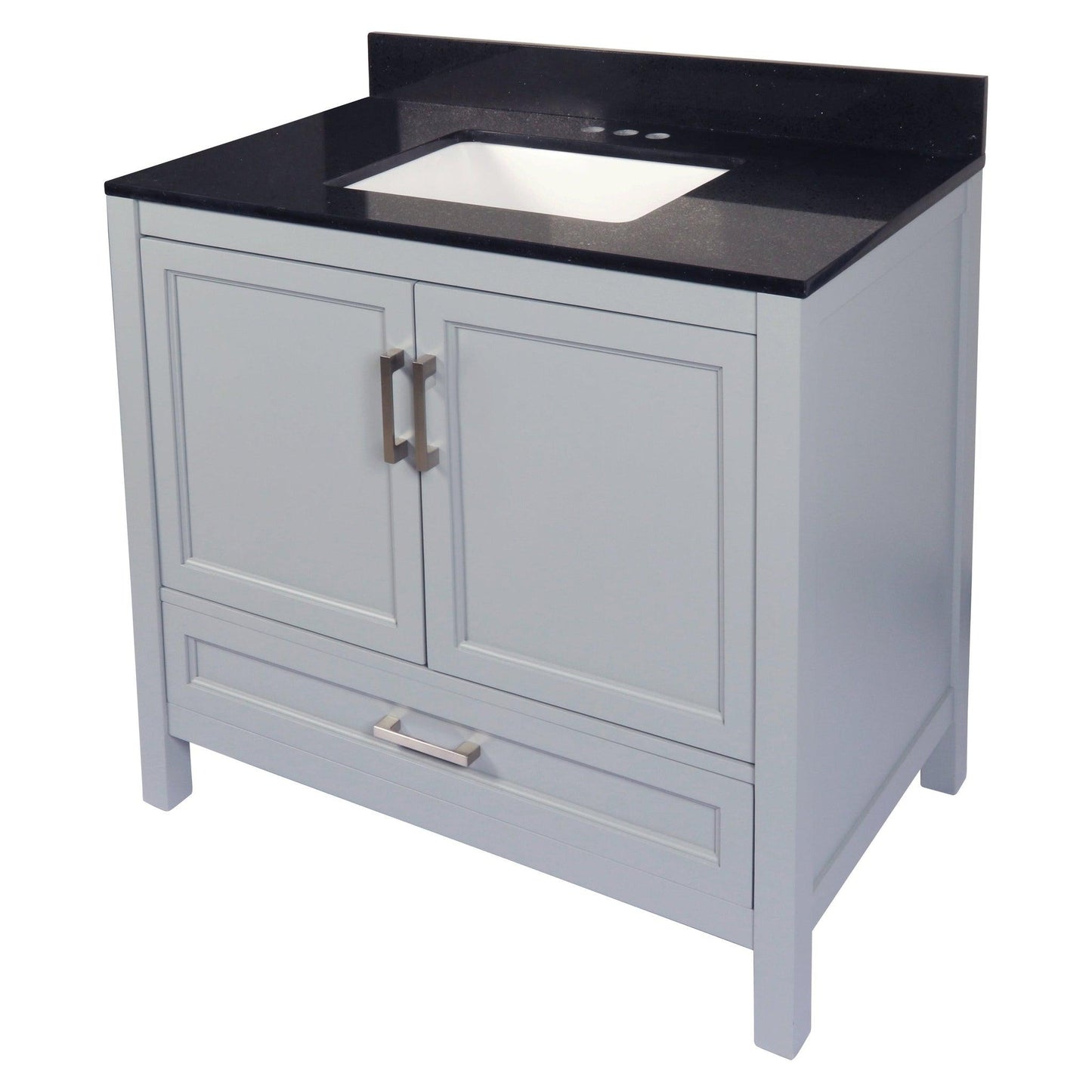 Ella’s Bubbles Nevado 37" Gray Bathroom Vanity With Galaxy Black Quartz Stone Top With Backsplash and Sink