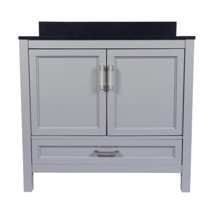 Ella’s Bubbles Nevado 37" Gray Bathroom Vanity With Galaxy Black Quartz Stone Top With Backsplash and Sink