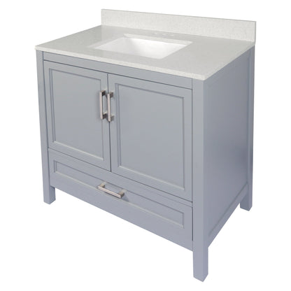 Ella’s Bubbles Nevado 37" Gray Bathroom Vanity With Galaxy White Quartz Stone Top With Backsplash and Sink