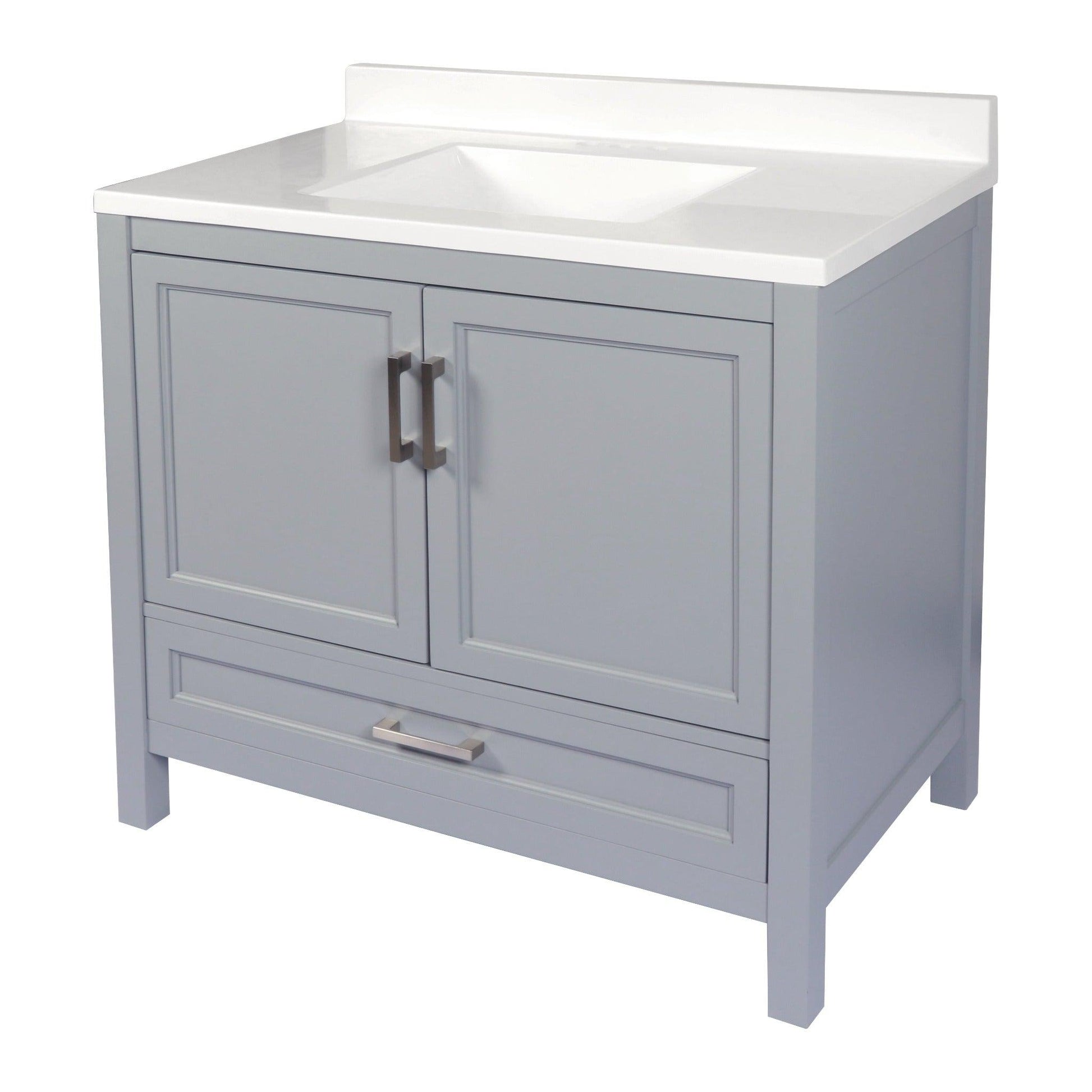 Ella’s Bubbles Nevado 37" Gray Bathroom Vanity With White Cultured Marble Top With White Backsplash and Sink