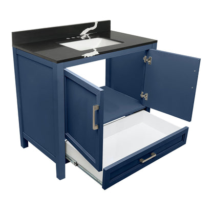 Ella’s Bubbles Nevado 37" Navy Blue Bathroom Vanity With Calacatta Black Quartz Stone Top With Backsplash and Sink