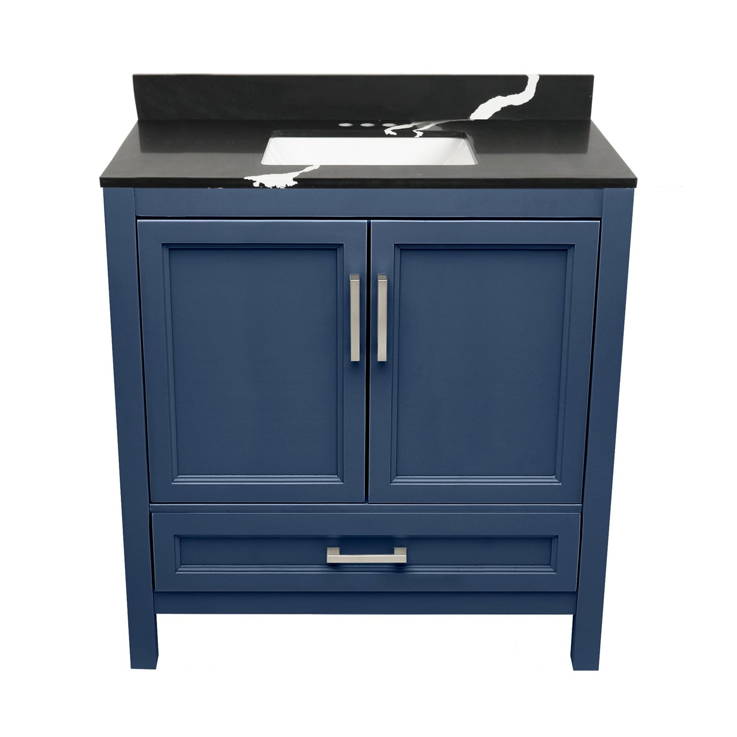 Ella’s Bubbles Nevado 37" Navy Blue Bathroom Vanity With Calacatta Black Quartz Stone Top With Backsplash and Sink