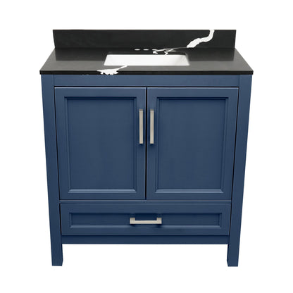 Ella’s Bubbles Nevado 37" Navy Blue Bathroom Vanity With Calacatta Black Quartz Stone Top With Backsplash and Sink