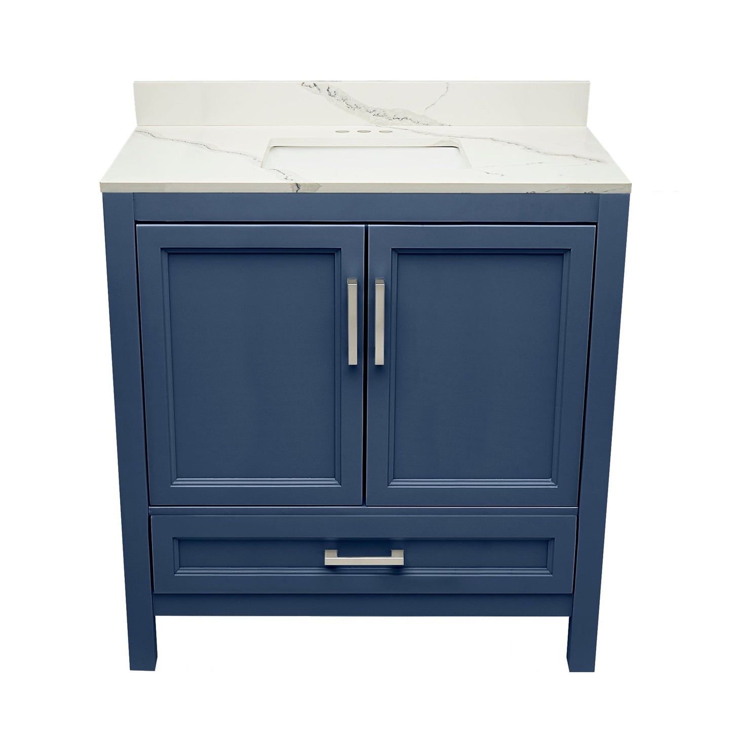 Ella’s Bubbles Nevado 37" Navy Blue Bathroom Vanity With Calacatta White Quartz Stone Top With Backsplash and Sink