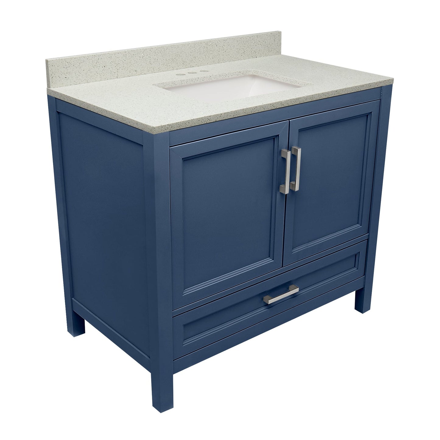 Ella’s Bubbles Nevado 37" Navy Blue Bathroom Vanity With Galaxy White Quartz Stone Top With Backsplash and Sink