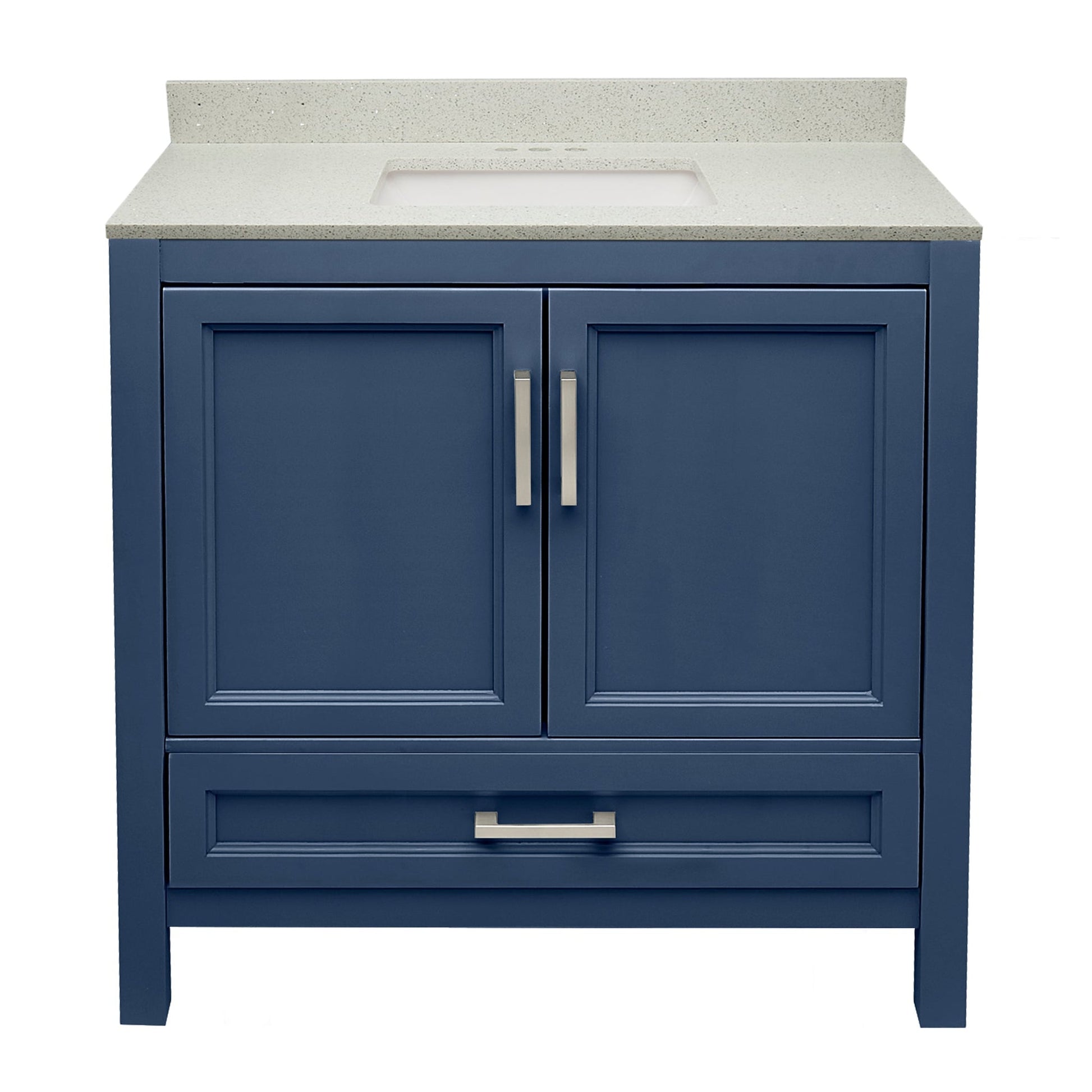 Ella’s Bubbles Nevado 37" Navy Blue Bathroom Vanity With Galaxy White Quartz Stone Top With Backsplash and Sink