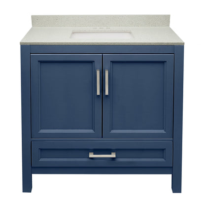 Ella’s Bubbles Nevado 37" Navy Blue Bathroom Vanity With Galaxy White Quartz Stone Top With Backsplash and Sink