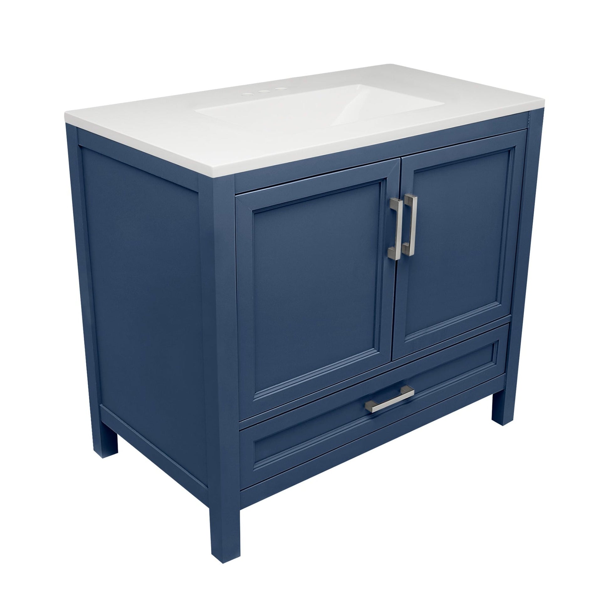 Ella’s Bubbles Nevado 37" Navy Blue Bathroom Vanity With White Cultured Marble Top and Sink