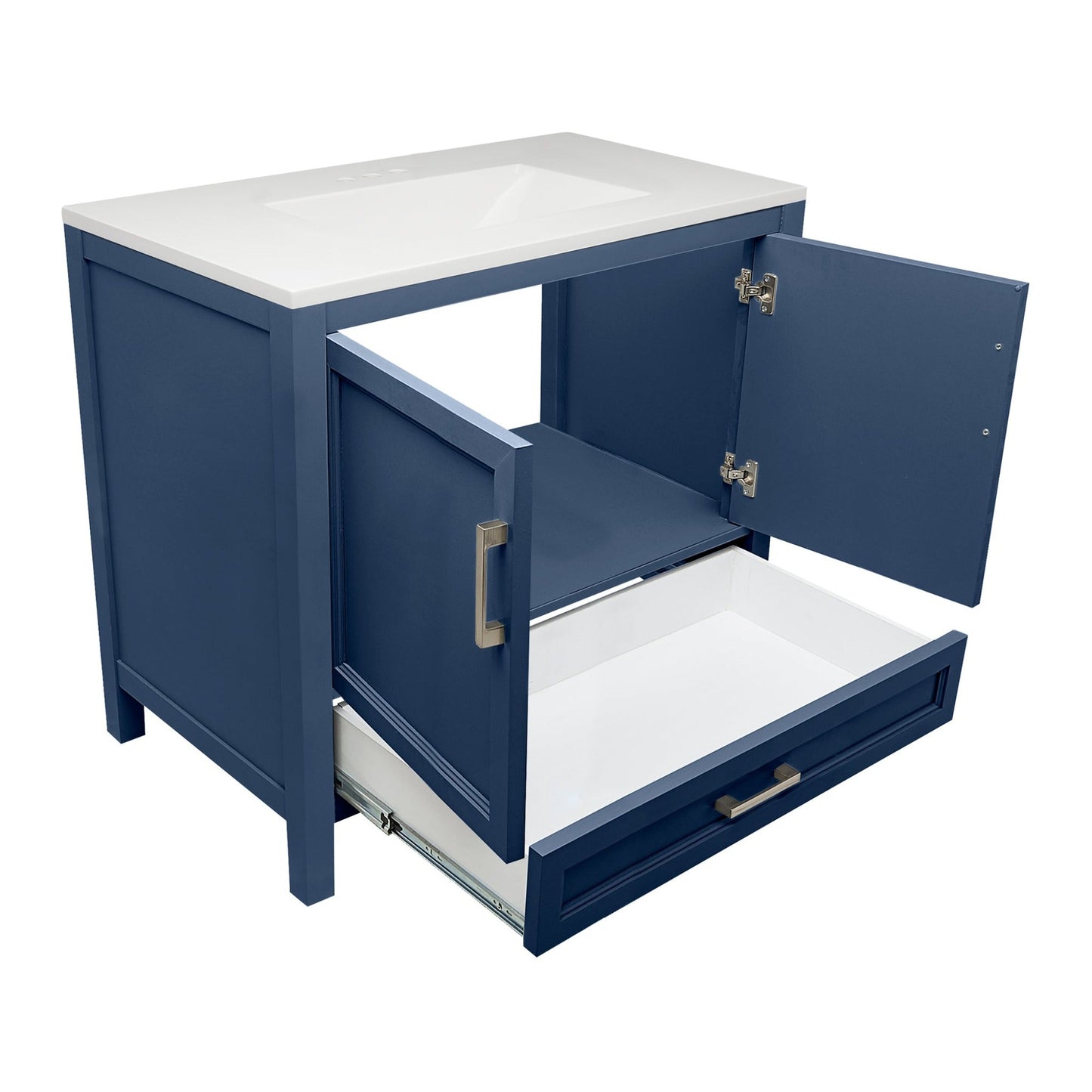 Ella’s Bubbles Nevado 37" Navy Blue Bathroom Vanity With White Cultured Marble Top and Sink