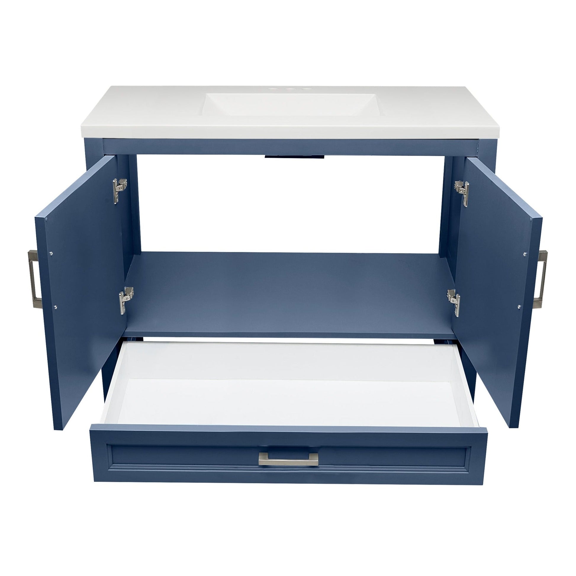 Ella’s Bubbles Nevado 37" Navy Blue Bathroom Vanity With White Cultured Marble Top and Sink