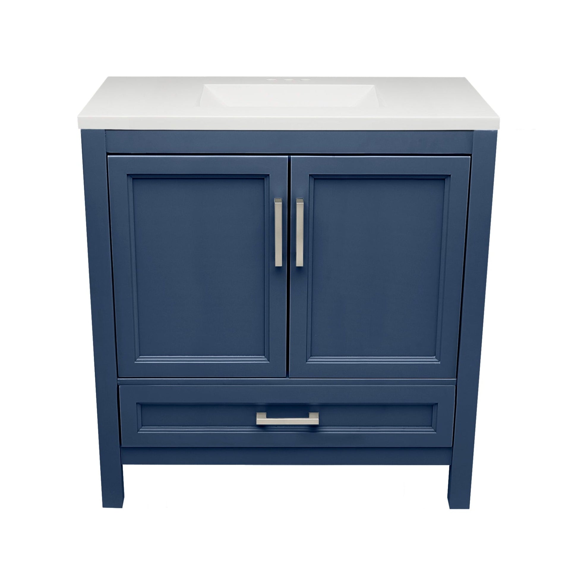 Ella’s Bubbles Nevado 37" Navy Blue Bathroom Vanity With White Cultured Marble Top and Sink