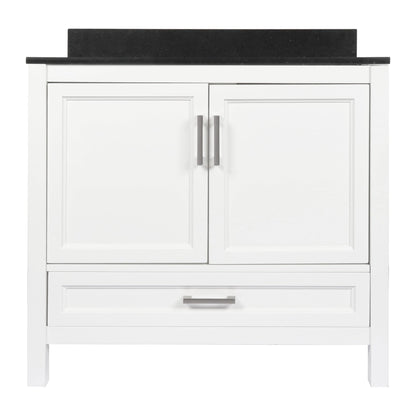 Ella’s Bubbles Nevado 37" White Bathroom Vanity With Galaxy Black Quartz Stone Top With Backsplash and Sink