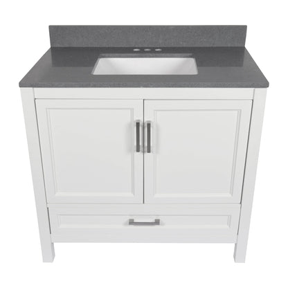 Ella’s Bubbles Nevado 37" White Bathroom Vanity With Galaxy Gray Quartz Stone Top With Backsplash and Sink