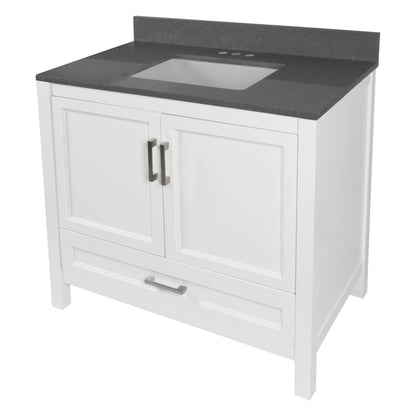 Ella’s Bubbles Nevado 37" White Bathroom Vanity With Galaxy Gray Quartz Stone Top With Backsplash and Sink