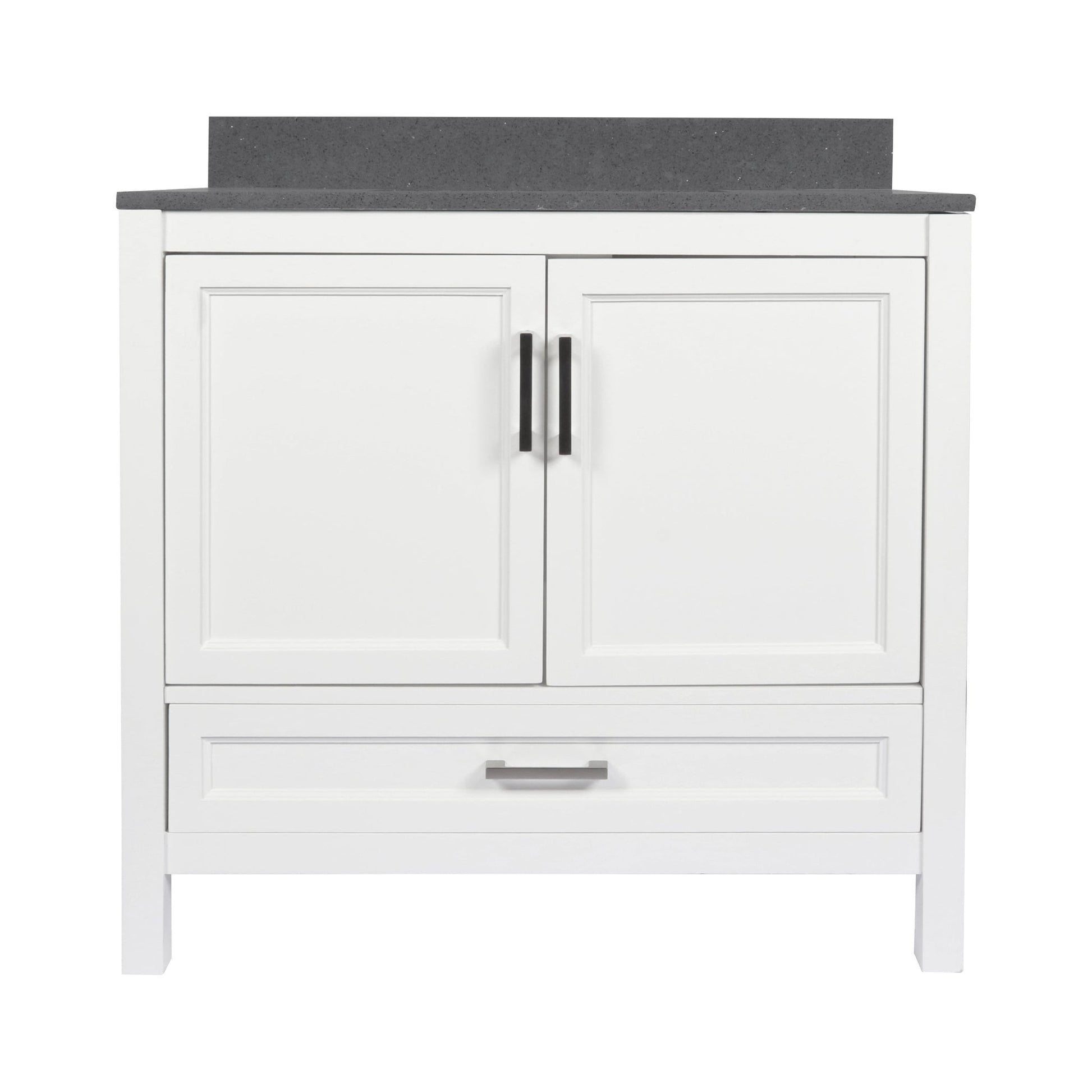 Ella’s Bubbles Nevado 37" White Bathroom Vanity With Galaxy Gray Quartz Stone Top With Backsplash and Sink