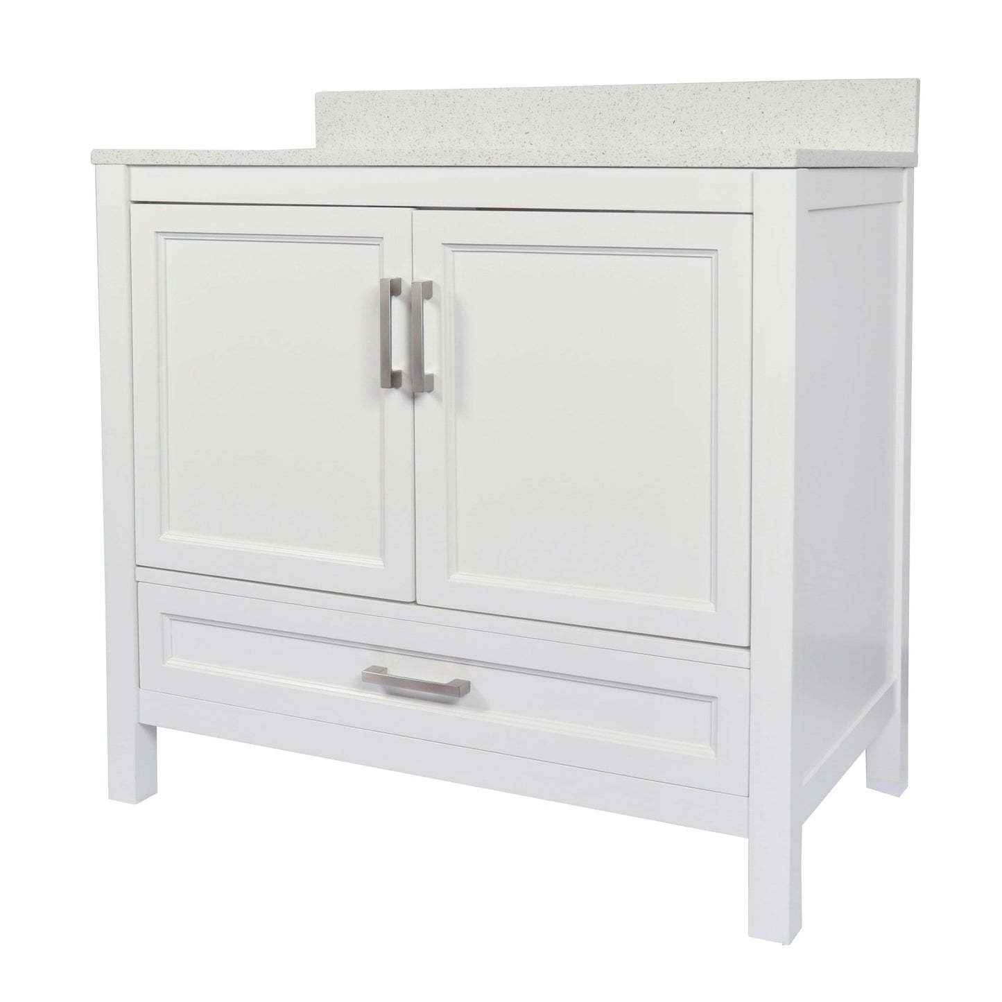 Ella’s Bubbles Nevado 37" White Bathroom Vanity With Galaxy White Quartz Stone Top With Backsplash and Sink