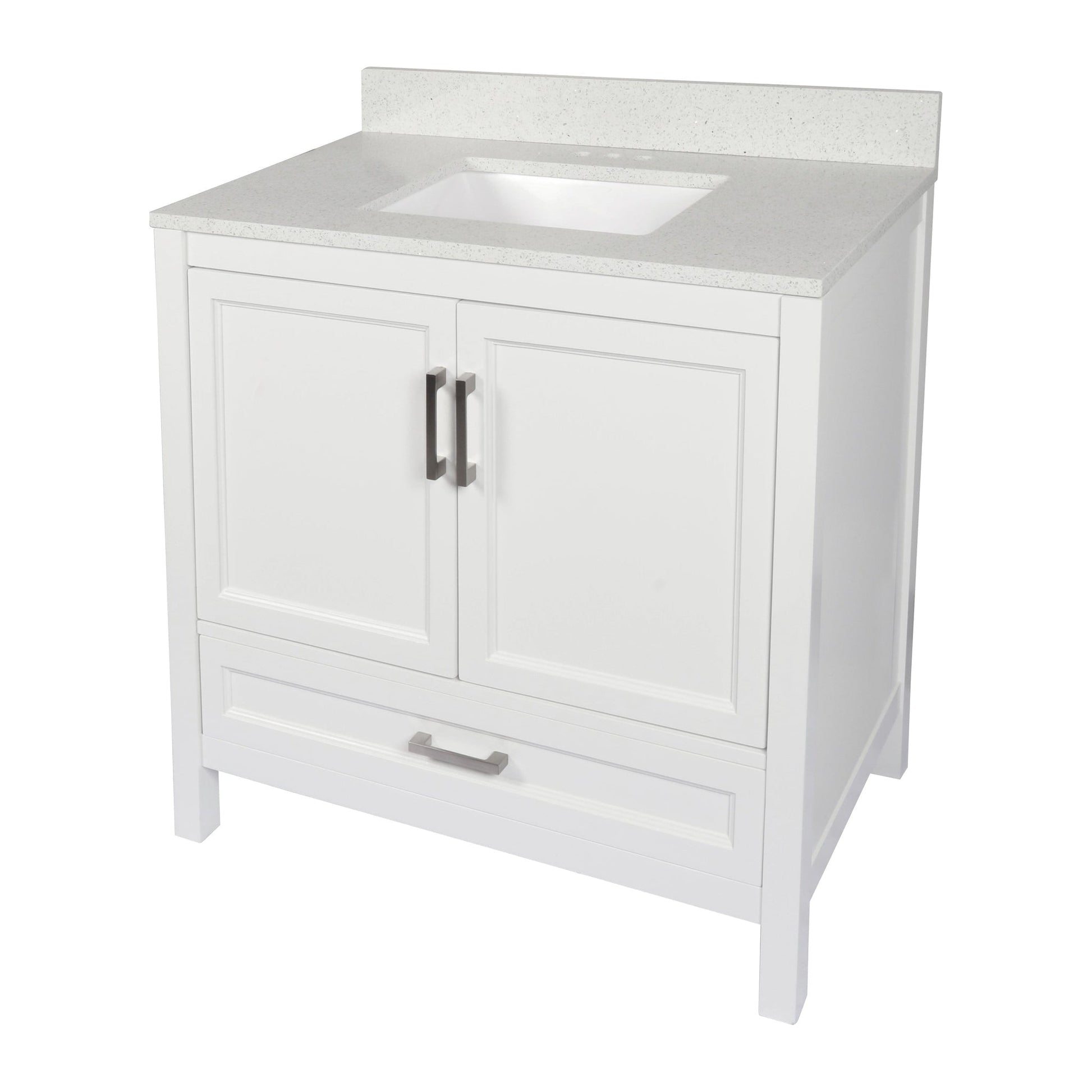 Ella’s Bubbles Nevado 37" White Bathroom Vanity With Galaxy White Quartz Stone Top With Backsplash and Sink