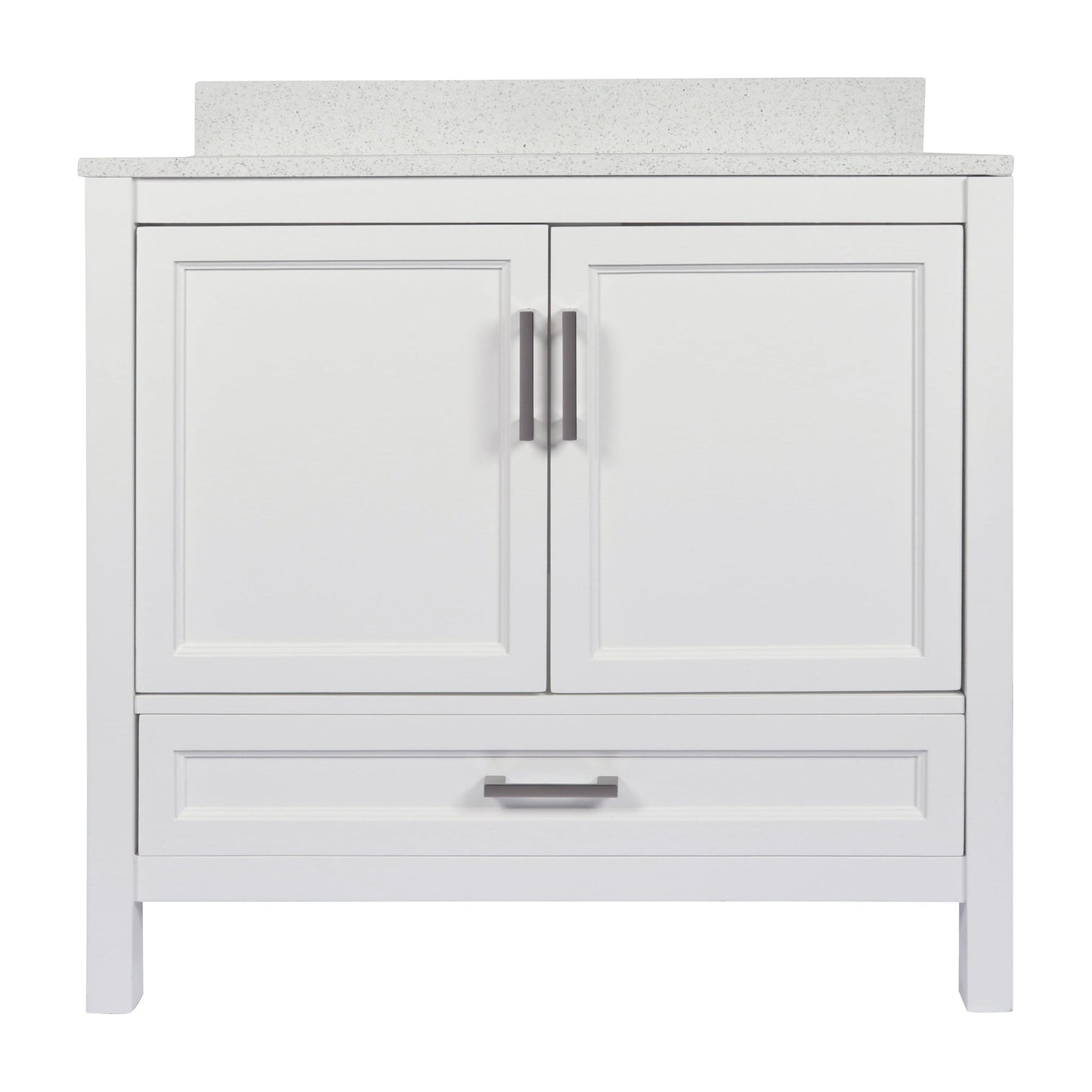 Ella’s Bubbles Nevado 37" White Bathroom Vanity With Galaxy White Quartz Stone Top With Backsplash and Sink