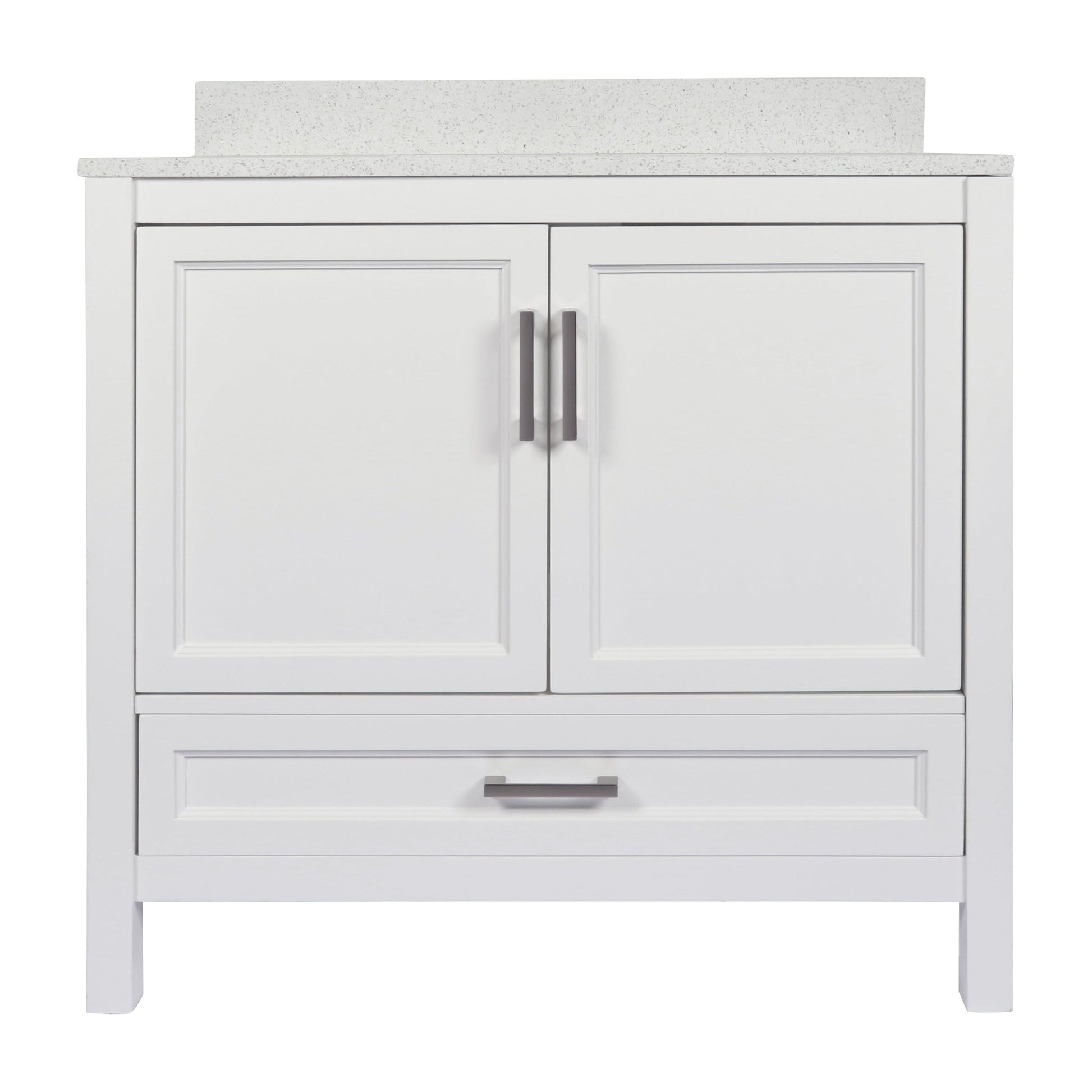 Ella’s Bubbles Nevado 37" White Bathroom Vanity With Galaxy White Quartz Stone Top With Backsplash and Sink