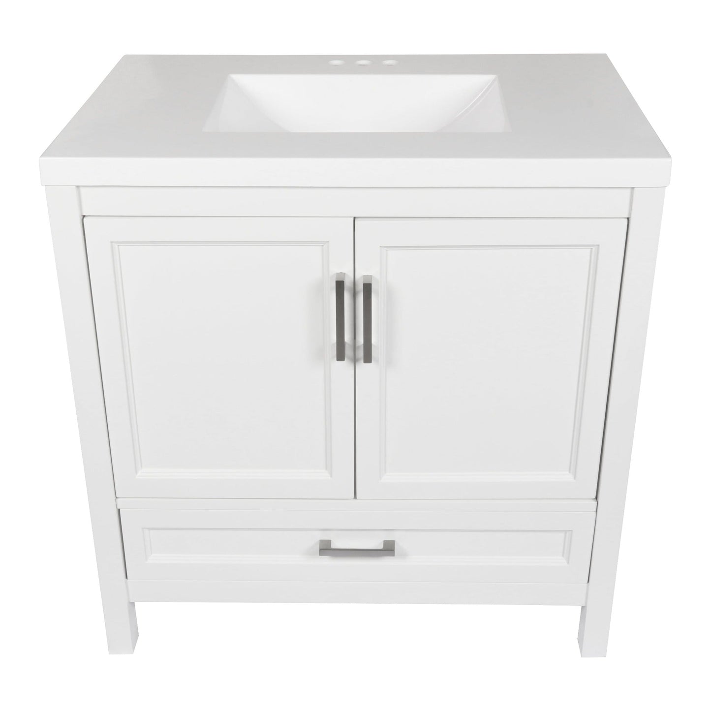 Ella’s Bubbles Nevado 37" White Bathroom Vanity With White Cultured Marble Top and Sink