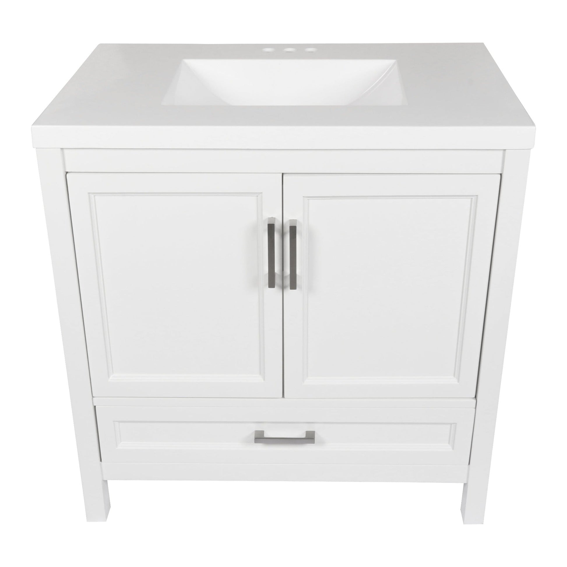 Ella’s Bubbles Nevado 37" White Bathroom Vanity With White Cultured Marble Top and Sink