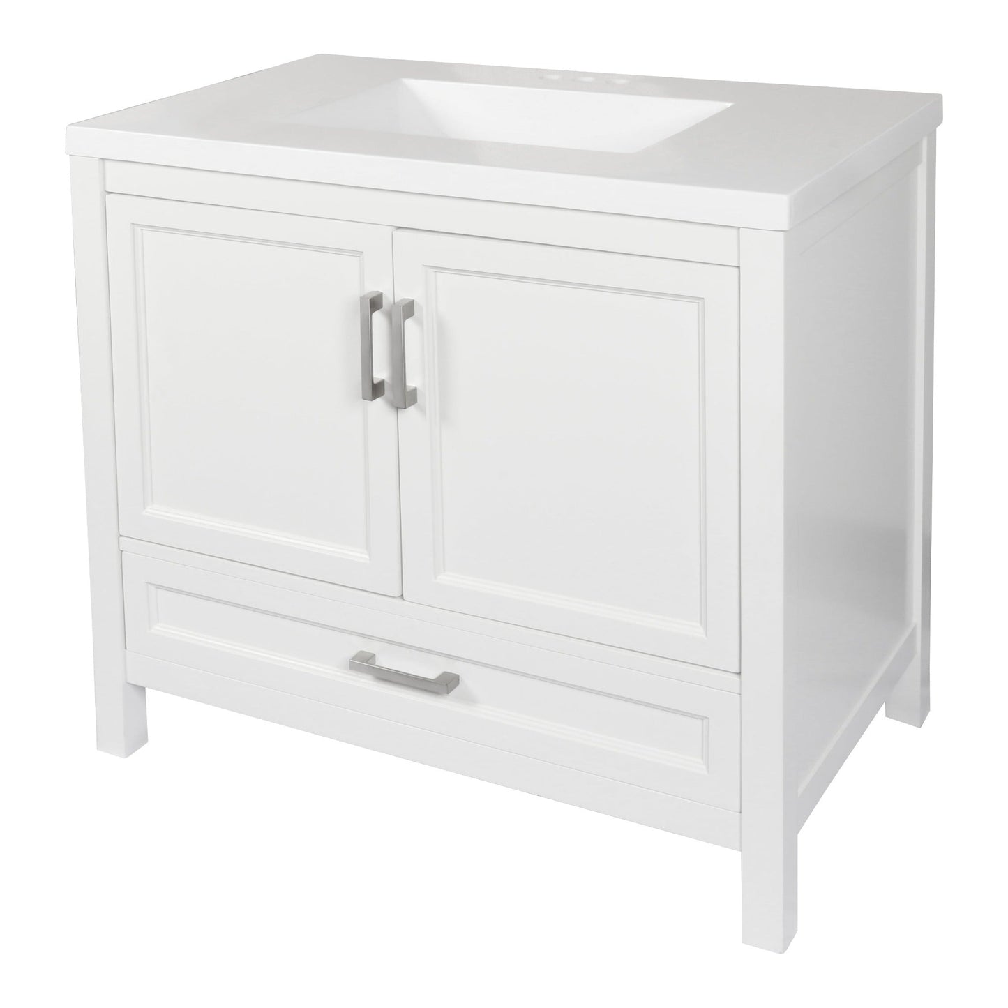 Ella’s Bubbles Nevado 37" White Bathroom Vanity With White Cultured Marble Top and Sink