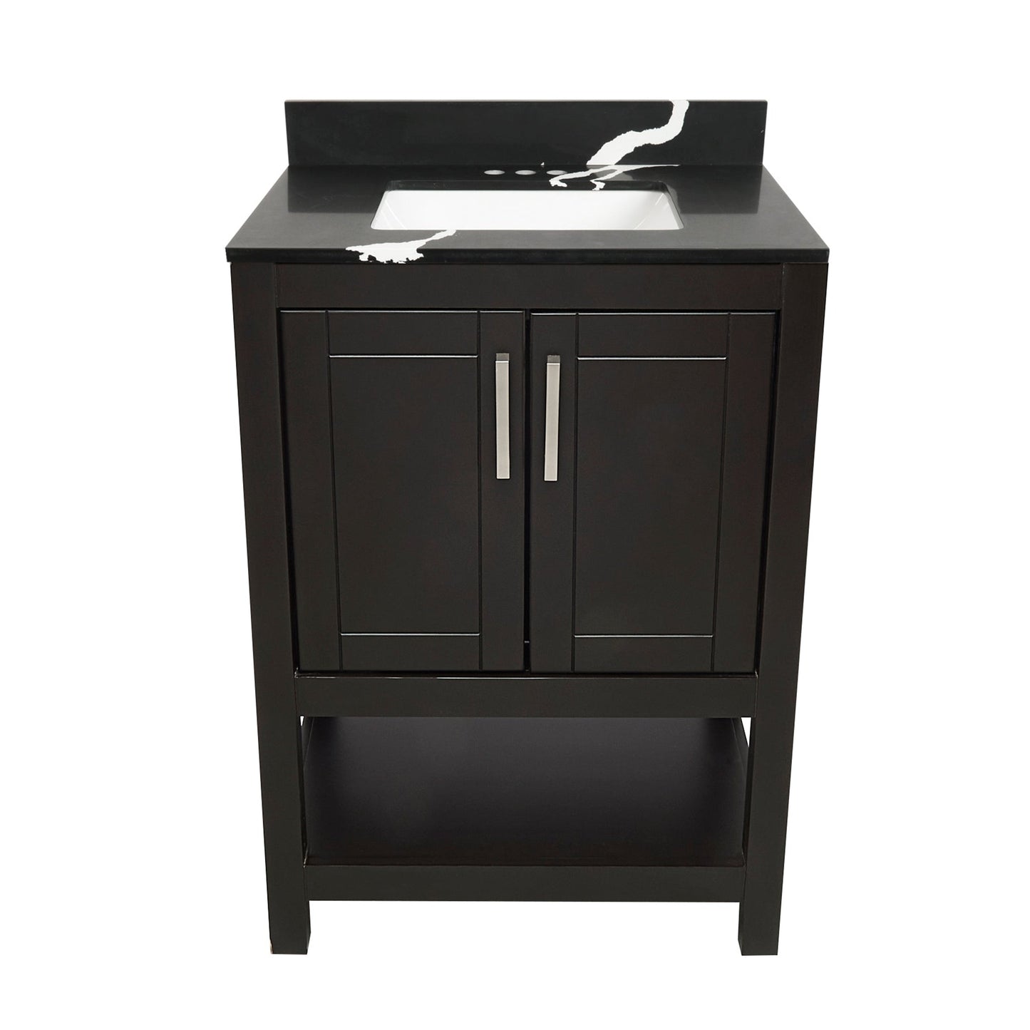 Ella's Bubbles Taos 25" Espresso Bathroom Vanity With Calacatta Black Quartz Stone Top With Backsplash and Sink