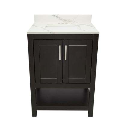 Ella's Bubbles Taos 25" Espresso Bathroom Vanity With Calacatta White Quartz Stone Top With Backsplash and Sink