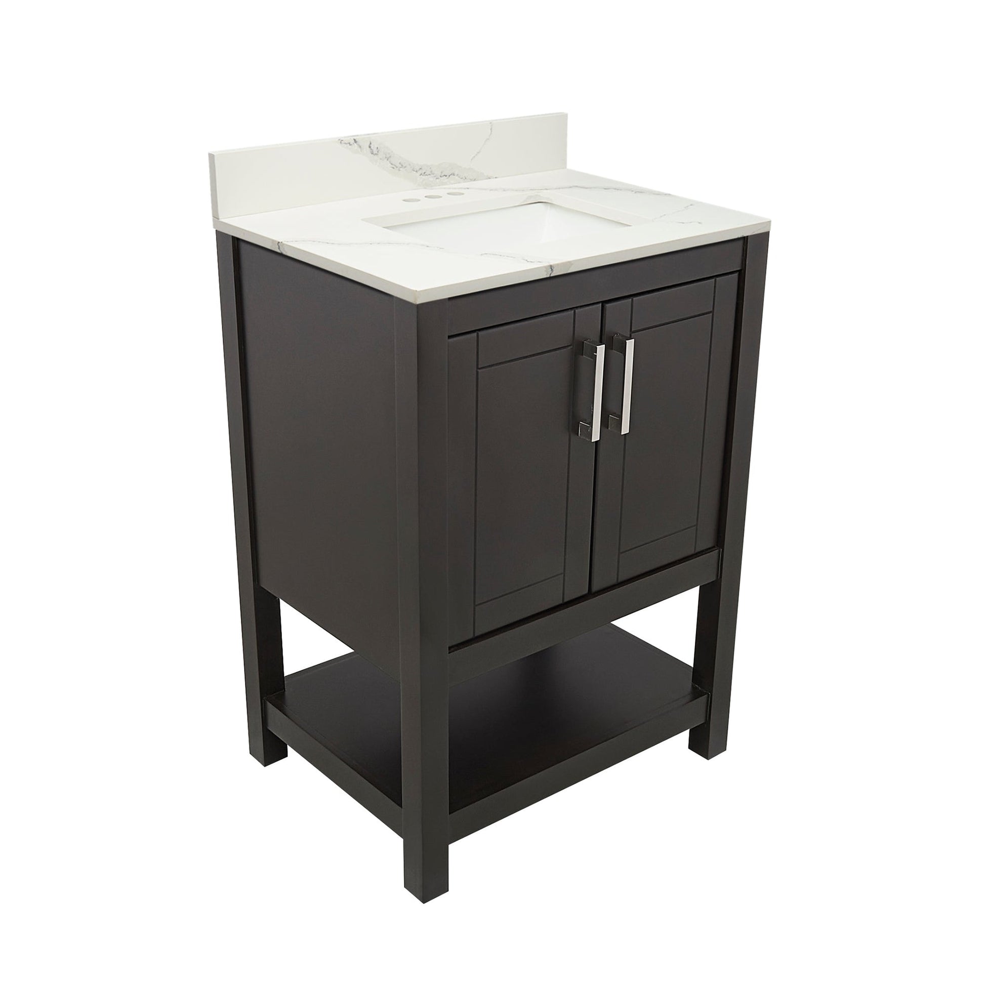 Ella's Bubbles Taos 25" Espresso Bathroom Vanity With Calacatta White Quartz Stone Top With Backsplash and Sink