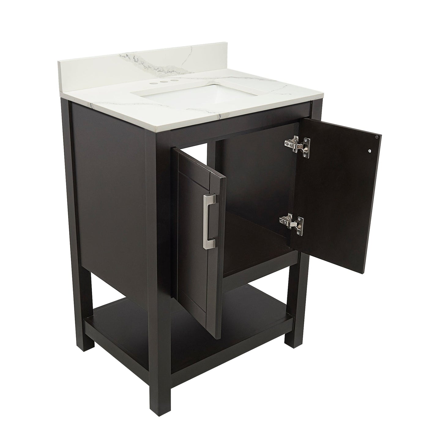 Ella's Bubbles Taos 25" Espresso Bathroom Vanity With Calacatta White Quartz Stone Top With Backsplash and Sink