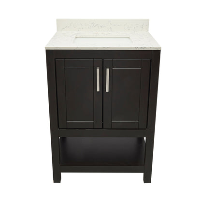 Ella's Bubbles Taos 25" Espresso Bathroom Vanity With Lyra White Quartz Stone Top With Backsplash and Sink