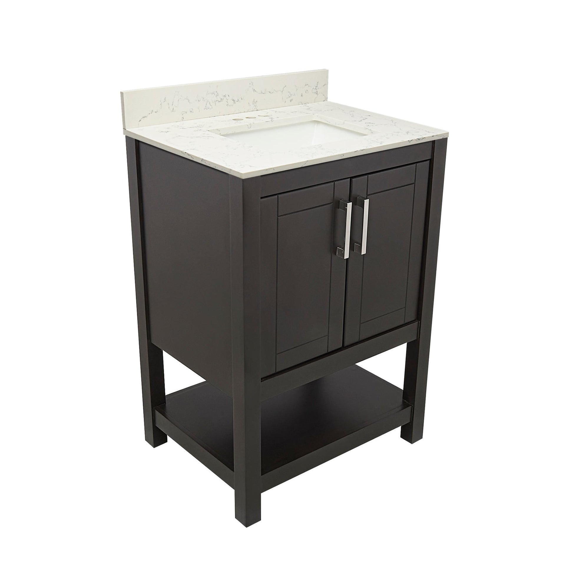 Ella's Bubbles Taos 25" Espresso Bathroom Vanity With Lyra White Quartz Stone Top With Backsplash and Sink