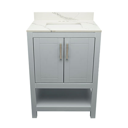 Ella's Bubbles Taos 25" Gray Bathroom Vanity With Calacatta White Quartz Stone Top With Backsplash and Sink