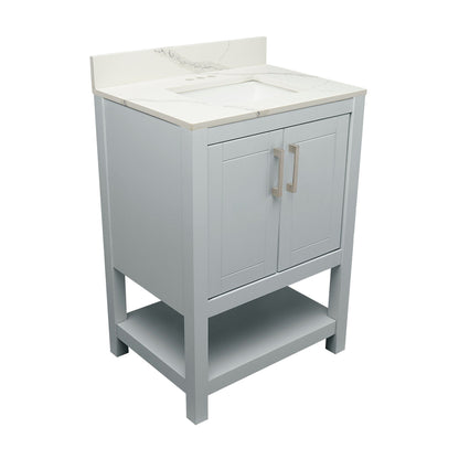 Ella's Bubbles Taos 25" Gray Bathroom Vanity With Calacatta White Quartz Stone Top With Backsplash and Sink