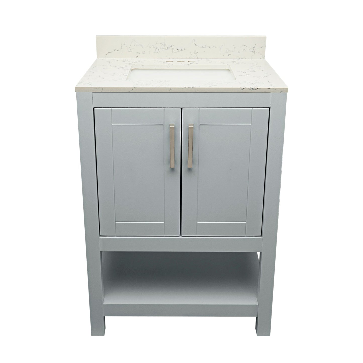 Ella's Bubbles Taos 25" Gray Bathroom Vanity With Lyra White Quartz Stone Top With Backsplash and Sink