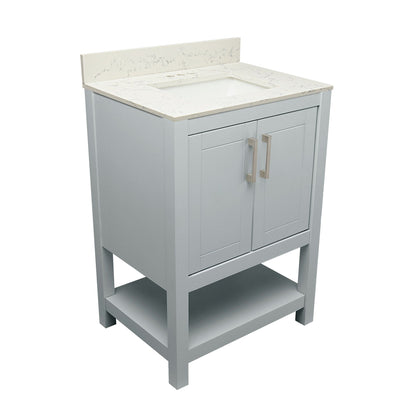 Ella's Bubbles Taos 25" Gray Bathroom Vanity With Lyra White Quartz Stone Top With Backsplash and Sink