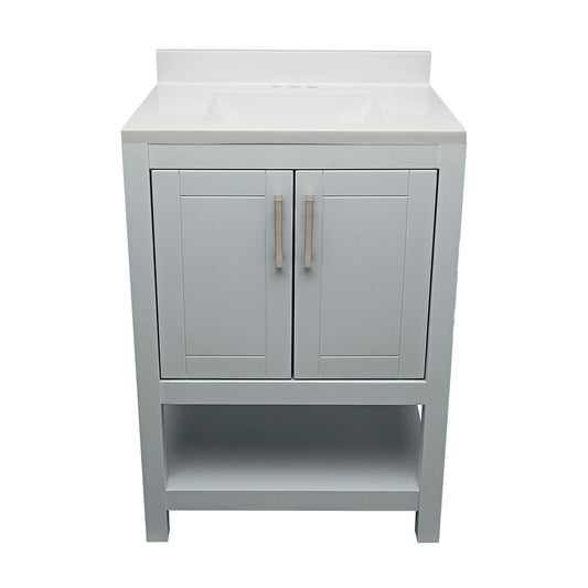 Ella's Bubbles Taos 25" Gray Bathroom Vanity With White Cultured Marble Top With White Backsplash and Sink