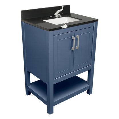 Ella's Bubbles Taos 25" Navy Blue Bathroom Vanity With Calacatta Black Quartz Stone Top With Backsplash and Sink