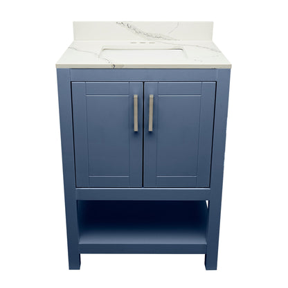 Ella's Bubbles Taos 25" Navy Blue Bathroom Vanity With Calacatta White Quartz Stone Top With Backsplash and Sink