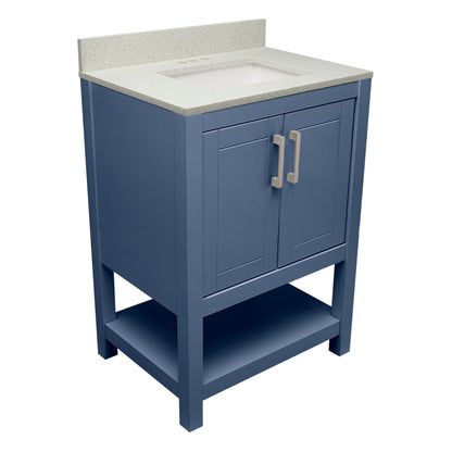 Ella's Bubbles Taos 25" Navy Blue Bathroom Vanity With Galaxy White Quartz Stone Top With Backsplash and Sink