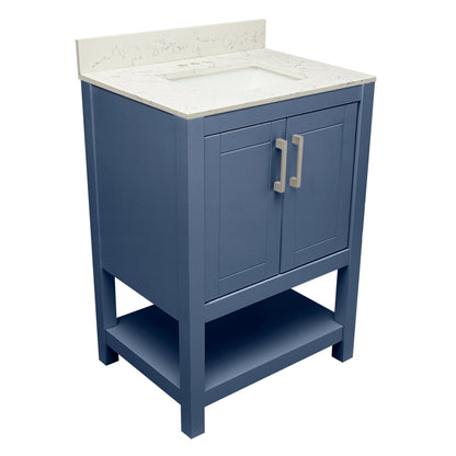 Ella's Bubbles Taos 25" Navy Blue Bathroom Vanity With Lyra White Quartz Stone Top With Backsplash and Sink